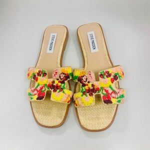 Steve Madden HAYDN floral embroidered raffia slide sandals, women’s size 6